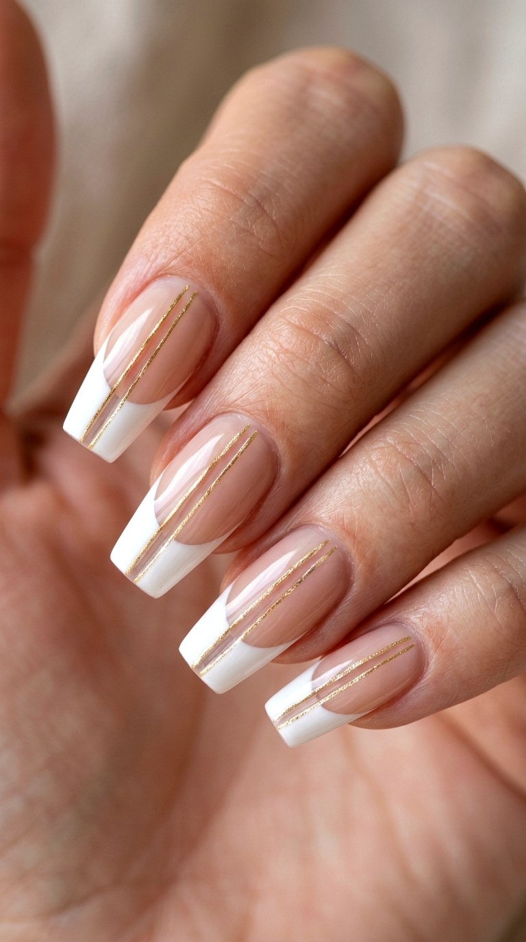 Embellished French Ballerina Slits - 29 Fine-Line Spring Acrylic Nails