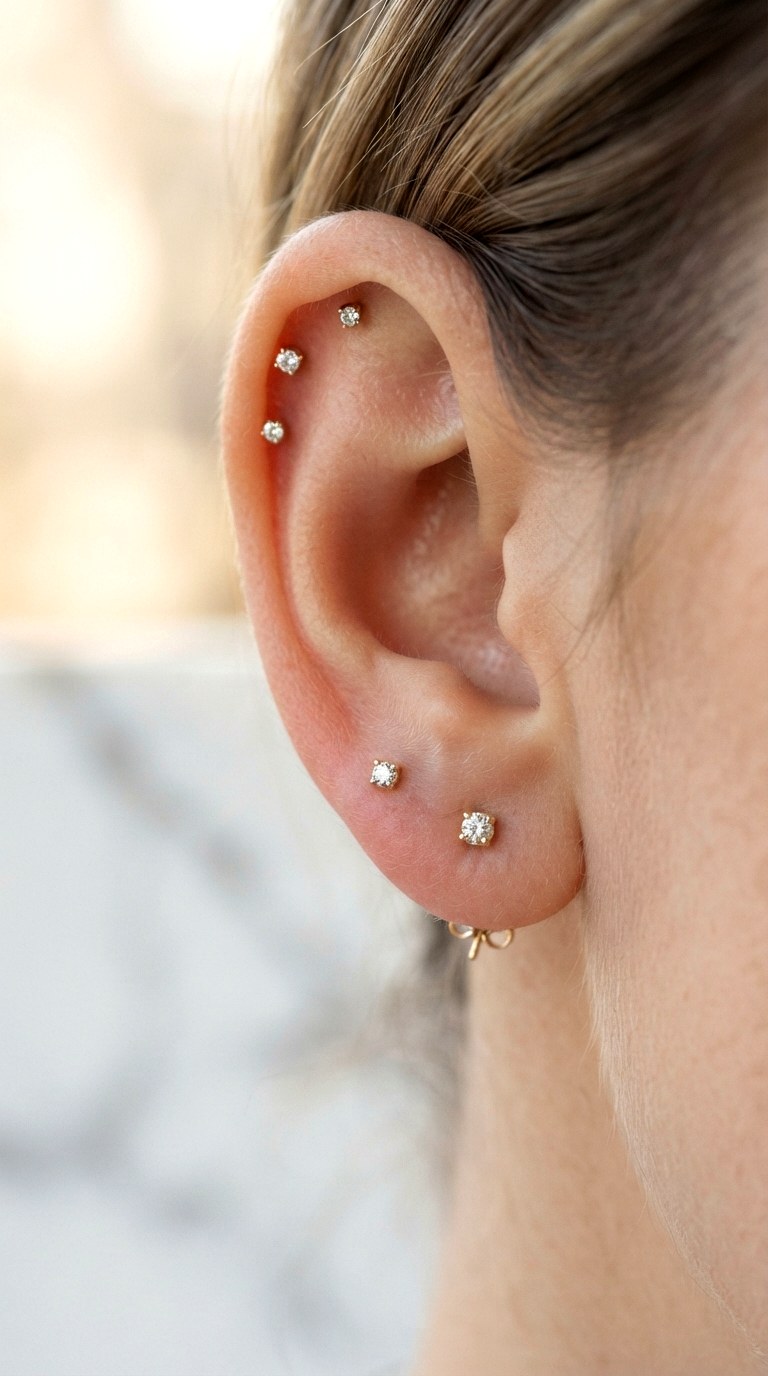 Embrace the Magic of Tiny Studs - 24 diamond earring stack