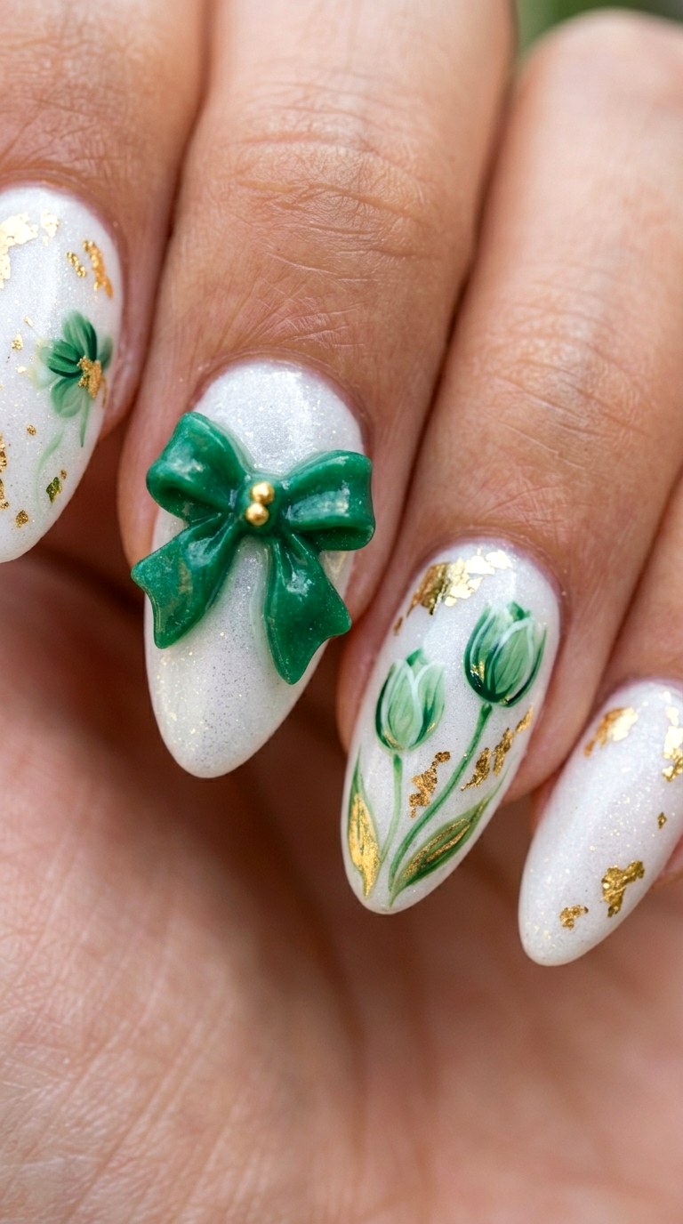Emerald Bow Garden Mix - 21 Classic Spring Acrylic Nails