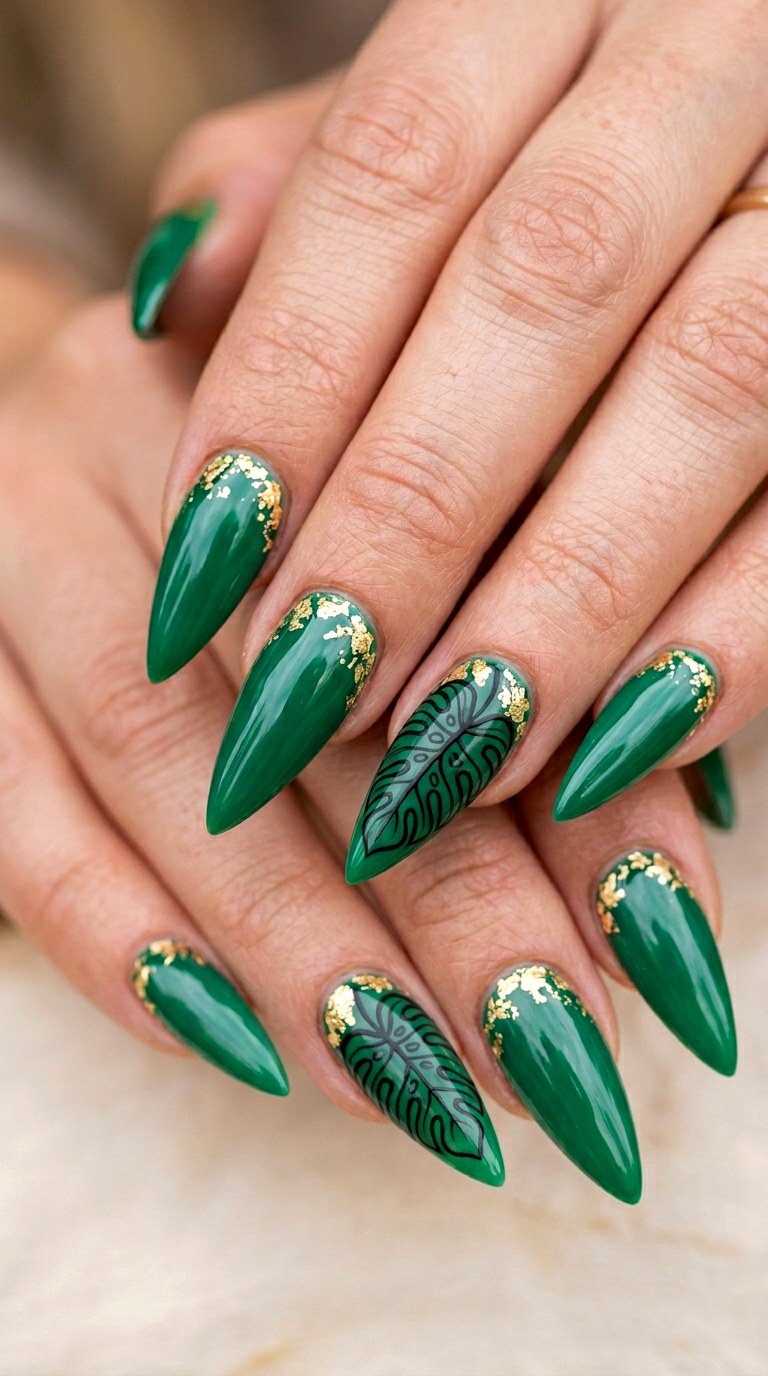 Emerald Garden Jewel Tones - 28 Botanical Spring Stiletto Nails