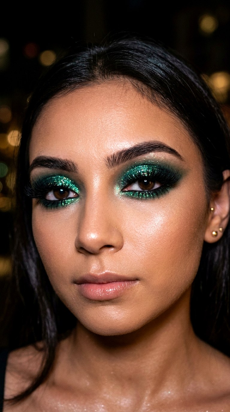 Emerald Holographic Smokey Eyes - 24 Holographic Sparkle Eye Makeup for Night Parties