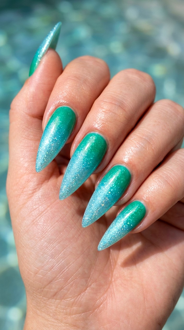 Emerald Mint to Icy Aqua Mermaid Fade - 28 Seamless Spring Ombre Nails