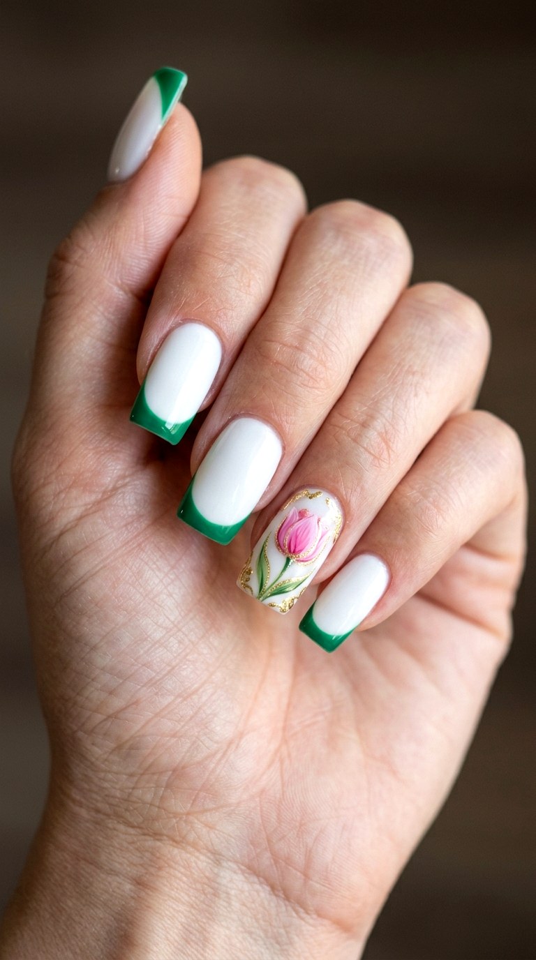 Emerald and Tulip Garden - 27 Charming Spring Acrylic Nails