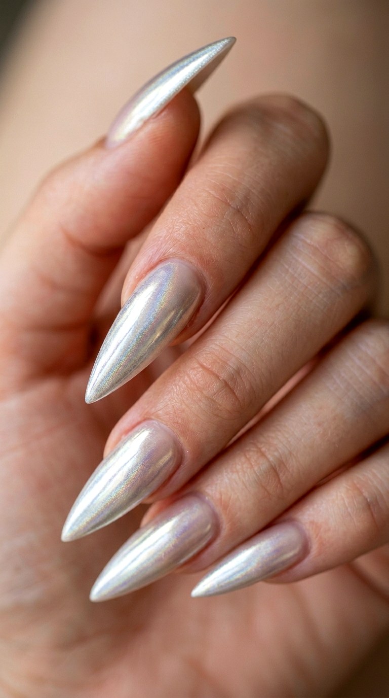 Ethereal Glass Chrome Elegance - 30 High-Fashion Spring Stiletto Nails