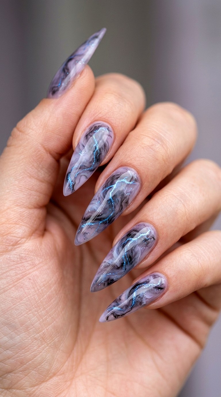 Ethereal Storm Swirls - 21 Edgy Spring Stiletto Nails