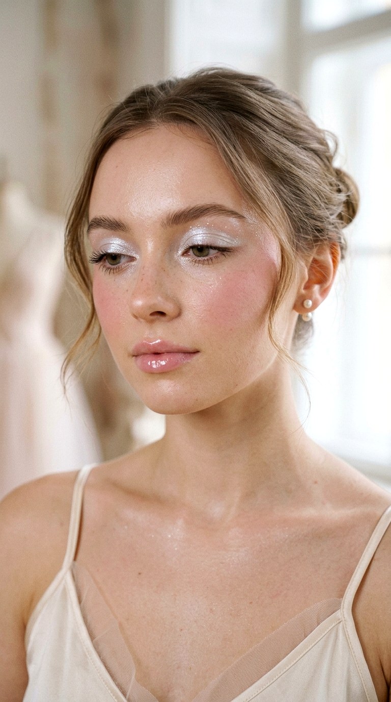Ethereal White Shimmer Eyes - 22 Balletcore Beauty Makeup Ideas