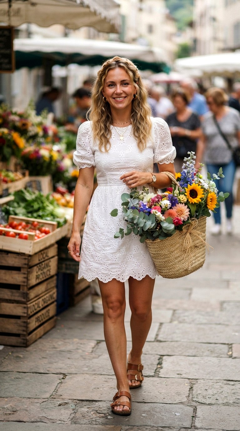 Eyelet Cotton Mini Dress - 29 vacation outfit ideas