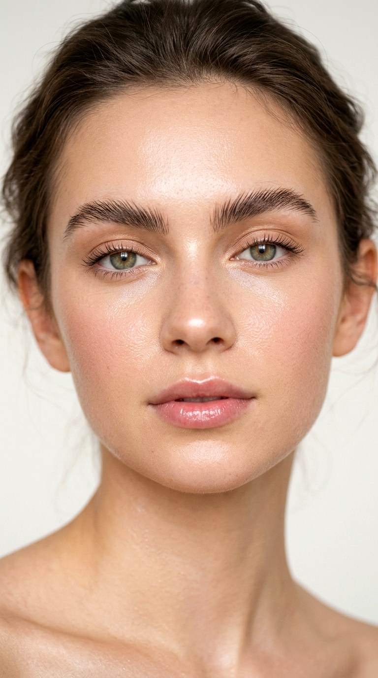 Feathered Natural Brows with Shine Balance - 20 Glass Skin Full Glam Makeup Trends Everyone Loves