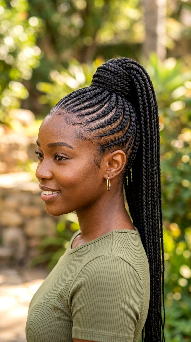 Feed In Braided Ponytail - 26 cornrow hairstyles for women