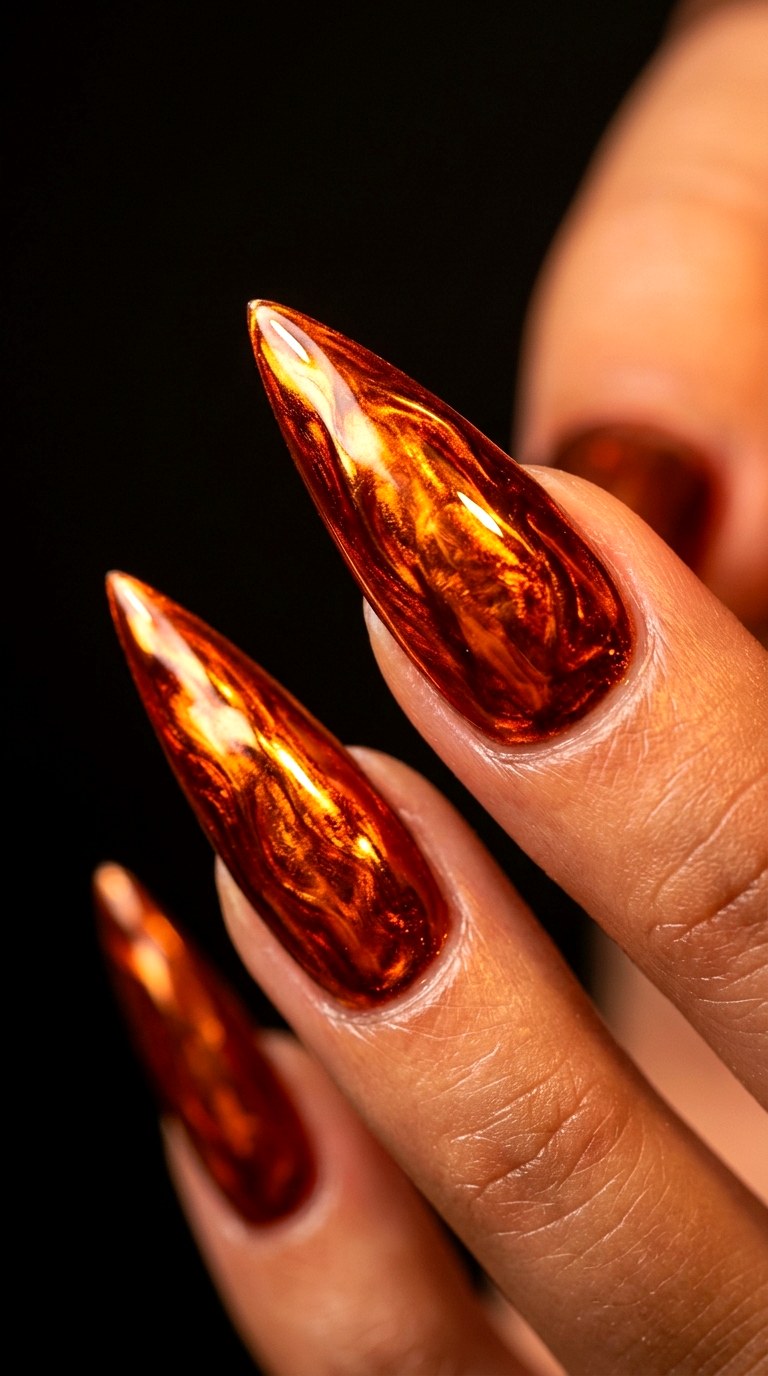 Fiery Molten Copper - 21 Chrome Spring Stiletto Nails