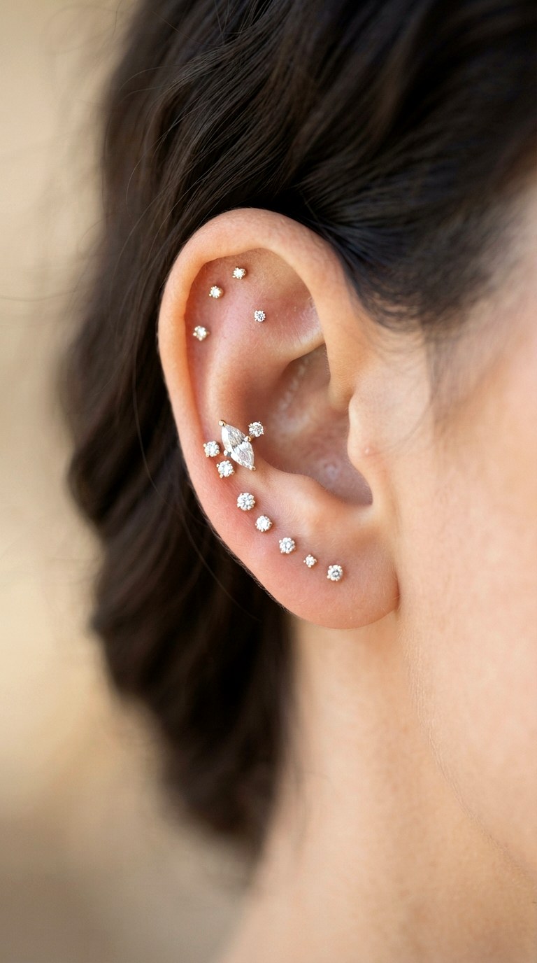 Fill the Flat With Constellation Clusters - 24 diamond earring stack
