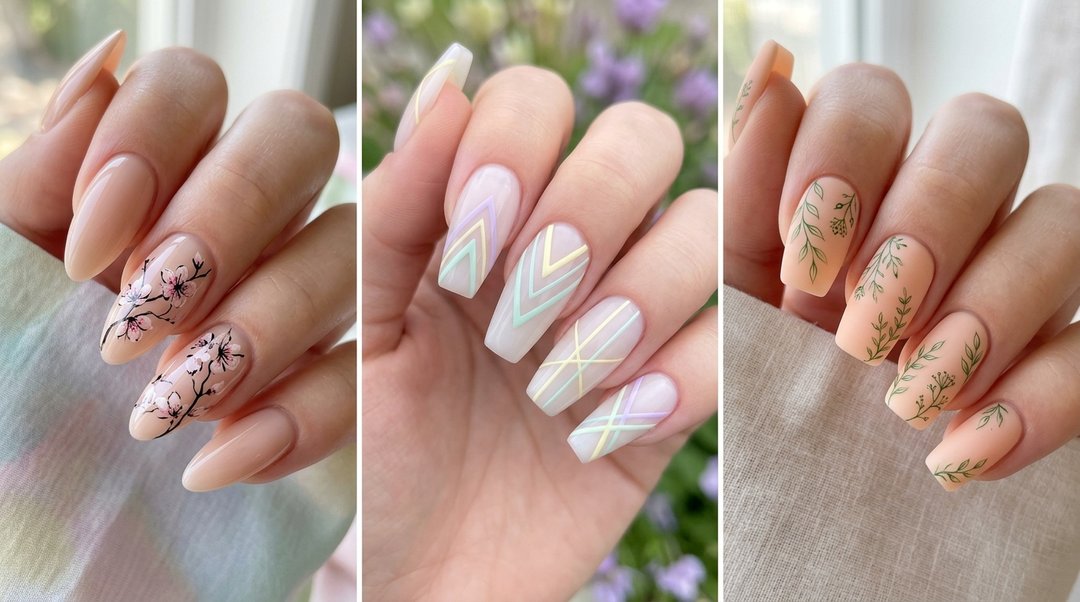 Fine Line Spring Acrylic Nails
