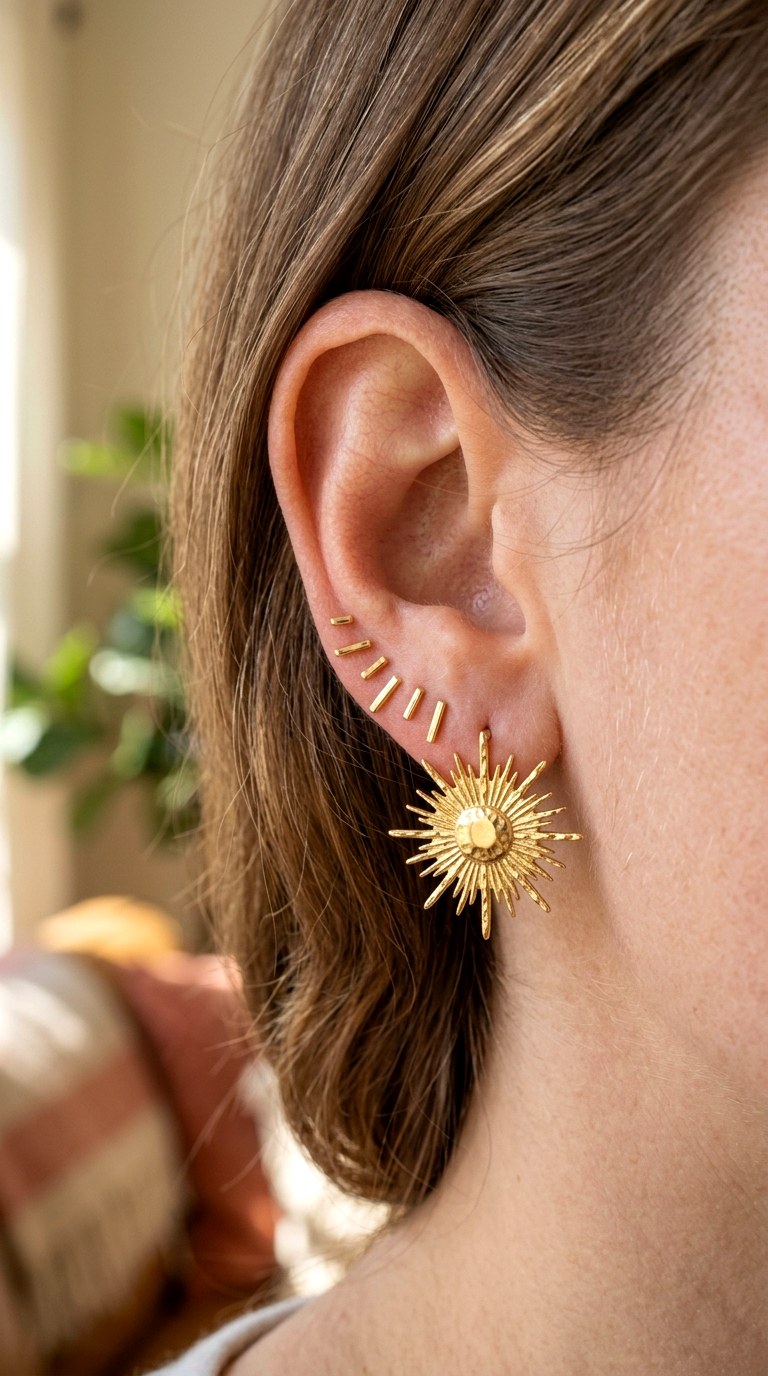 Floating Pearl Illusion Gold Earnings - 27 earring stacks gold