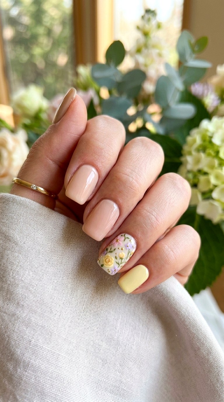 Floral Accent Nail - 22 Spring Nail Inspiration Ideas for Your Next Manicure