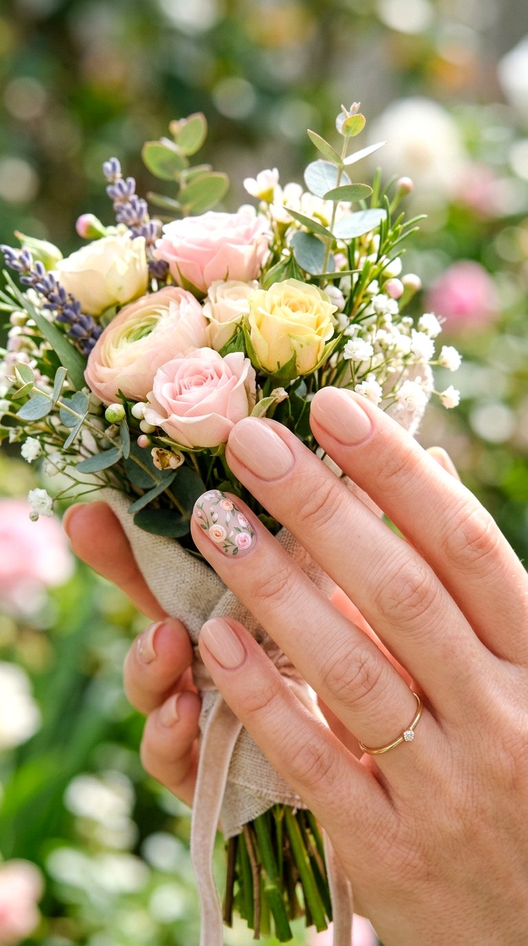 Floral Accent Nails - 30 Gorgeous Spring Nail Designs That Are Trending Right Now
