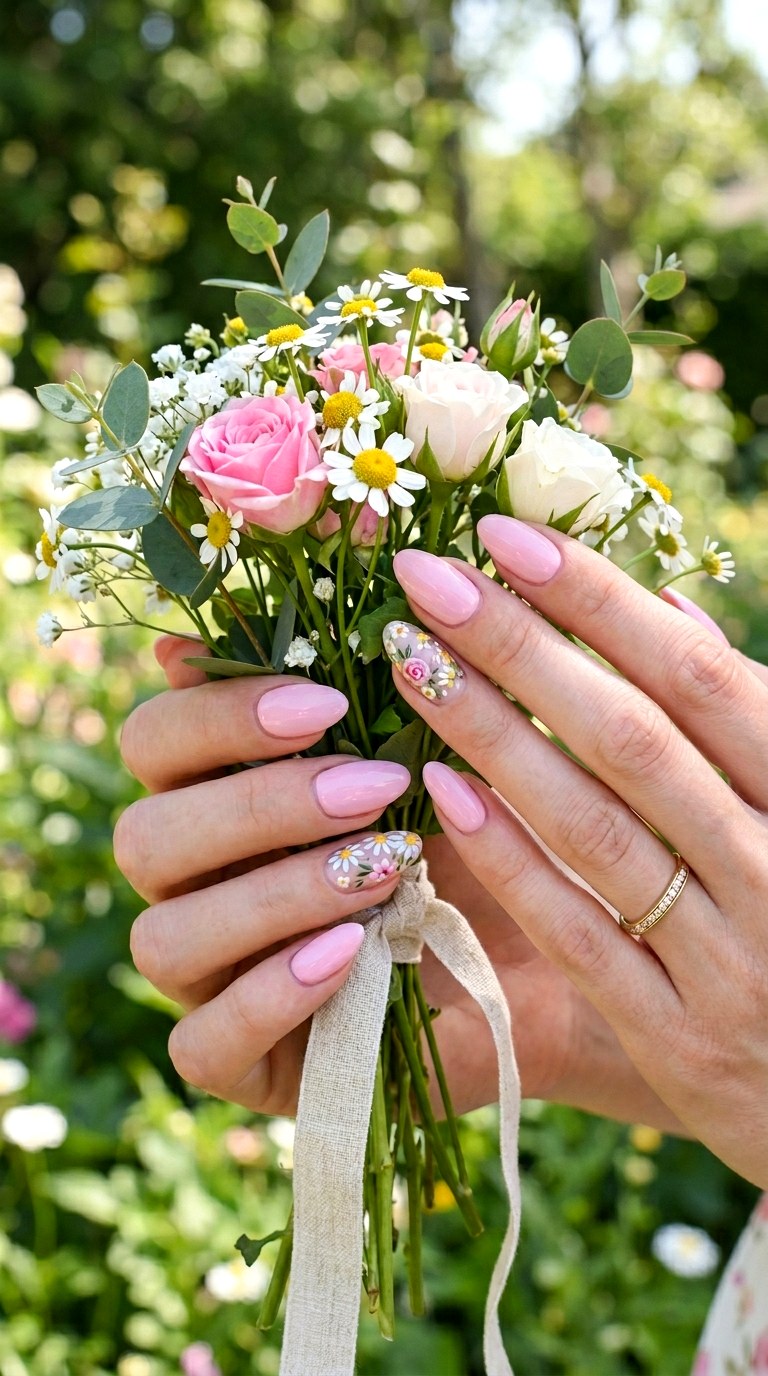 Floral Accent Nails - 30 Aesthetic Spring Nail Designs Trending on Pinterest