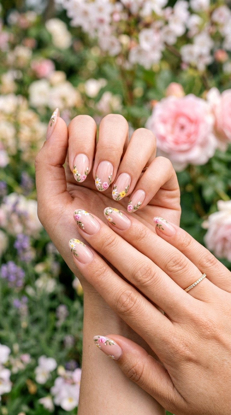 Floral French Manicure - 27 Viral Spring Nail Trends Everyone Is Obsessed With