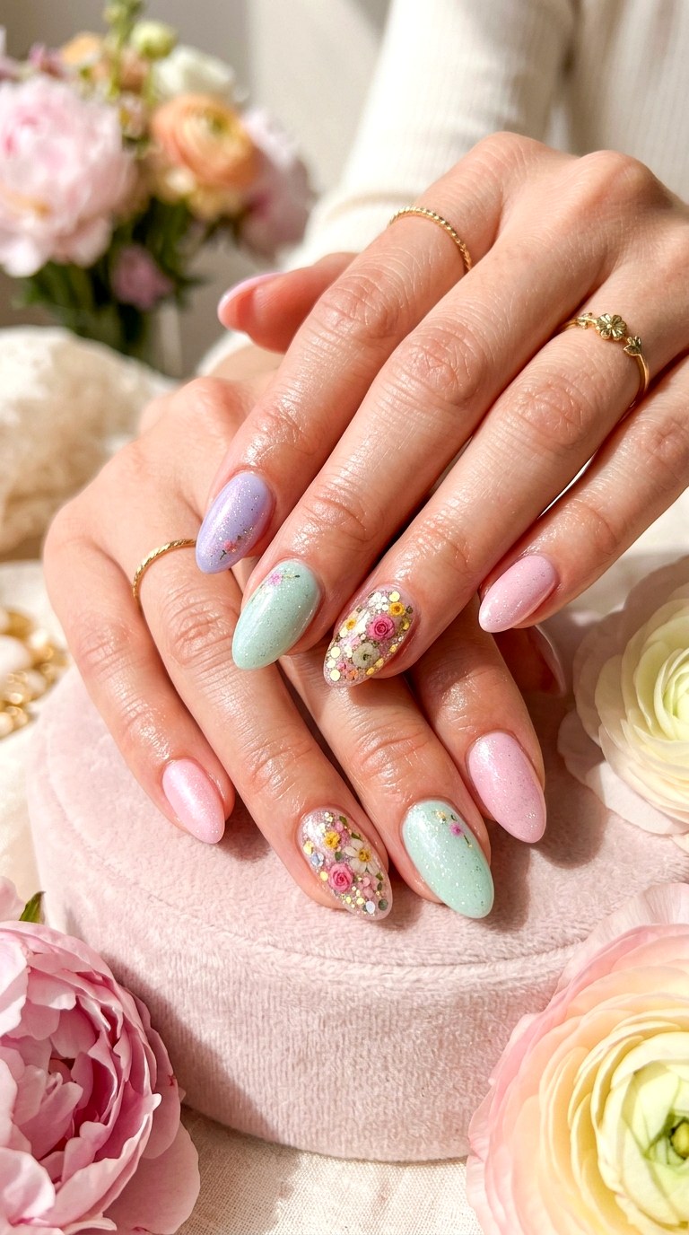 Floral Glitter Nails - 30 Floral Spring Nail Designs That Are Perfect for the Season