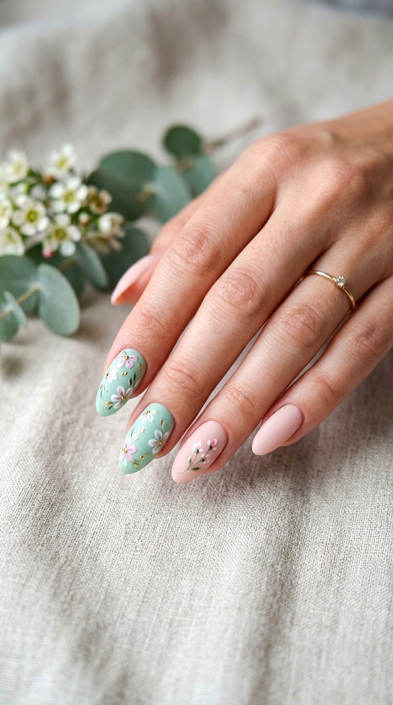 Floral Matte Nails - 30 Floral Spring Nail Designs That Are Perfect for the Season