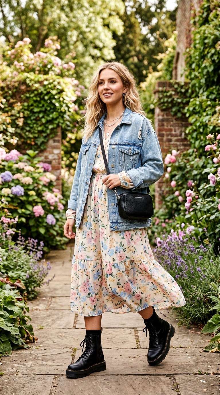 Floral Midi Dresses with Chunky Boots - 21 Stunning Spring Outfit Ideas 2026 Every Stylish Girl Will Be Wearing