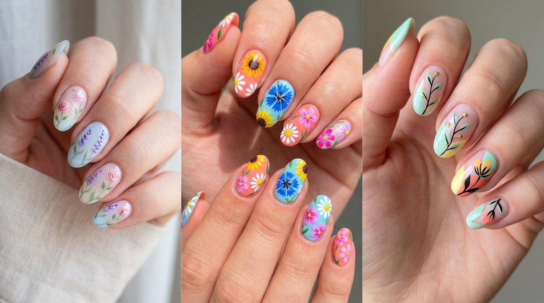 Floral Spring Acrylic Nails Collage