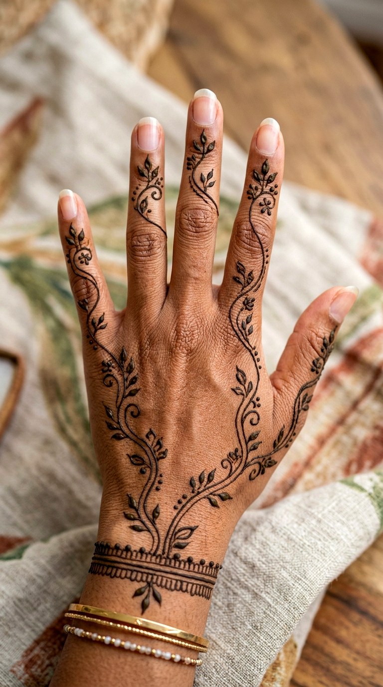 Flowing Finger Vines - 24 henna designs easy