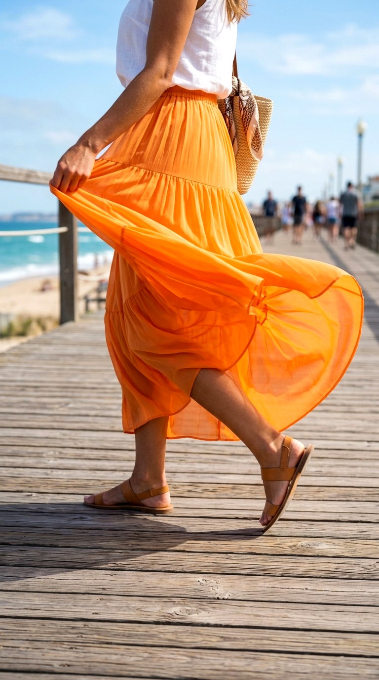 Flowing Tangerine Maxi Silhouette - 20 orange skirt