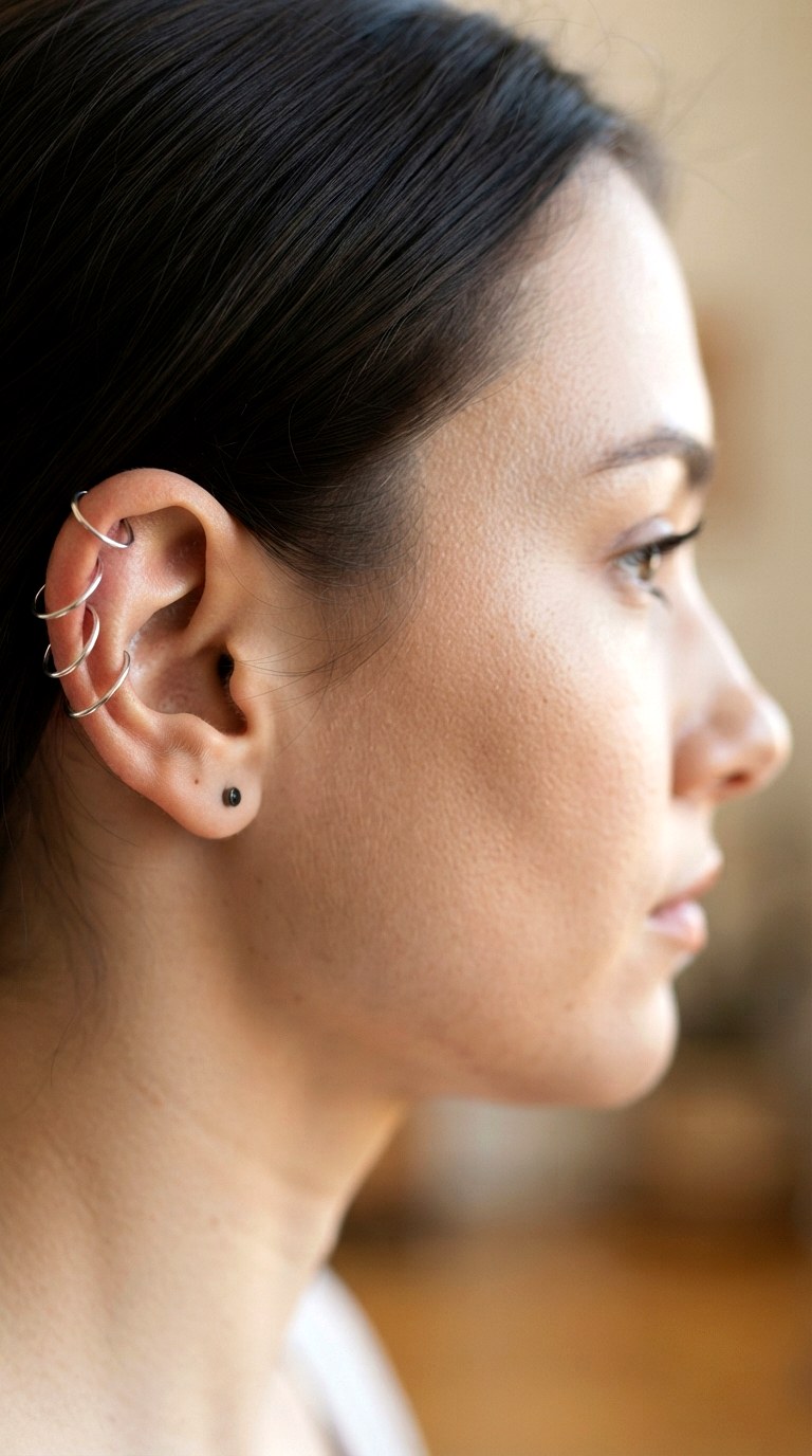 Forward Helix Framing Curve - 23 earring stacks silver