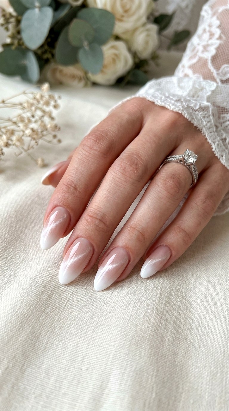 French Fade Cat Eye Elegance - 21 Summer Pink and White Gradient Cat Eye Nails Ideas