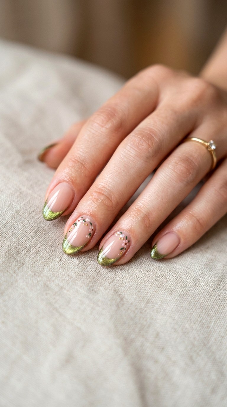 French Tip Floral Cat Eye Nails - 20 Spring Floral Cat Eye Nails Ideas