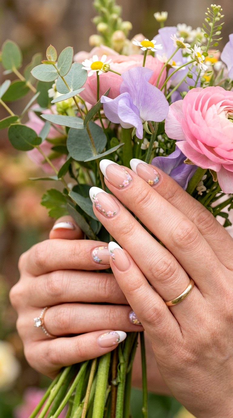 French Tip with Flowers - 30 Gorgeous Spring Nail Designs That Are Trending Right Now