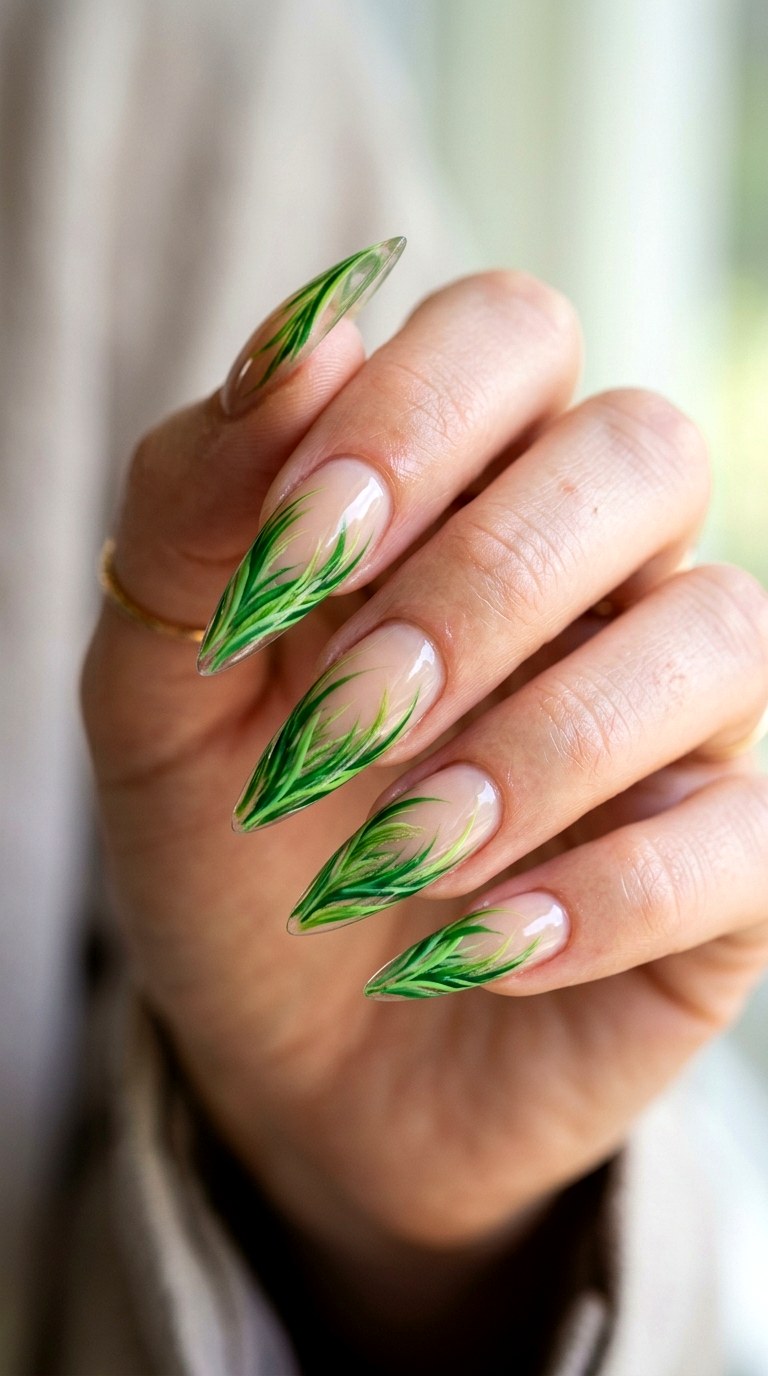 Fresh Cut Grass Texture - 28 Botanical Spring Stiletto Nails
