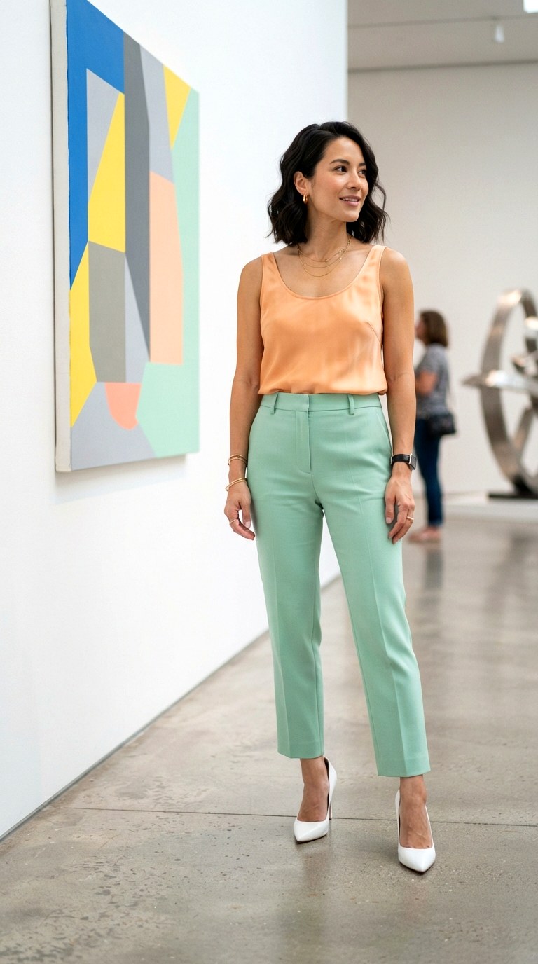Fresh Mint Green Tailored Slacks - 27 orange top outfit