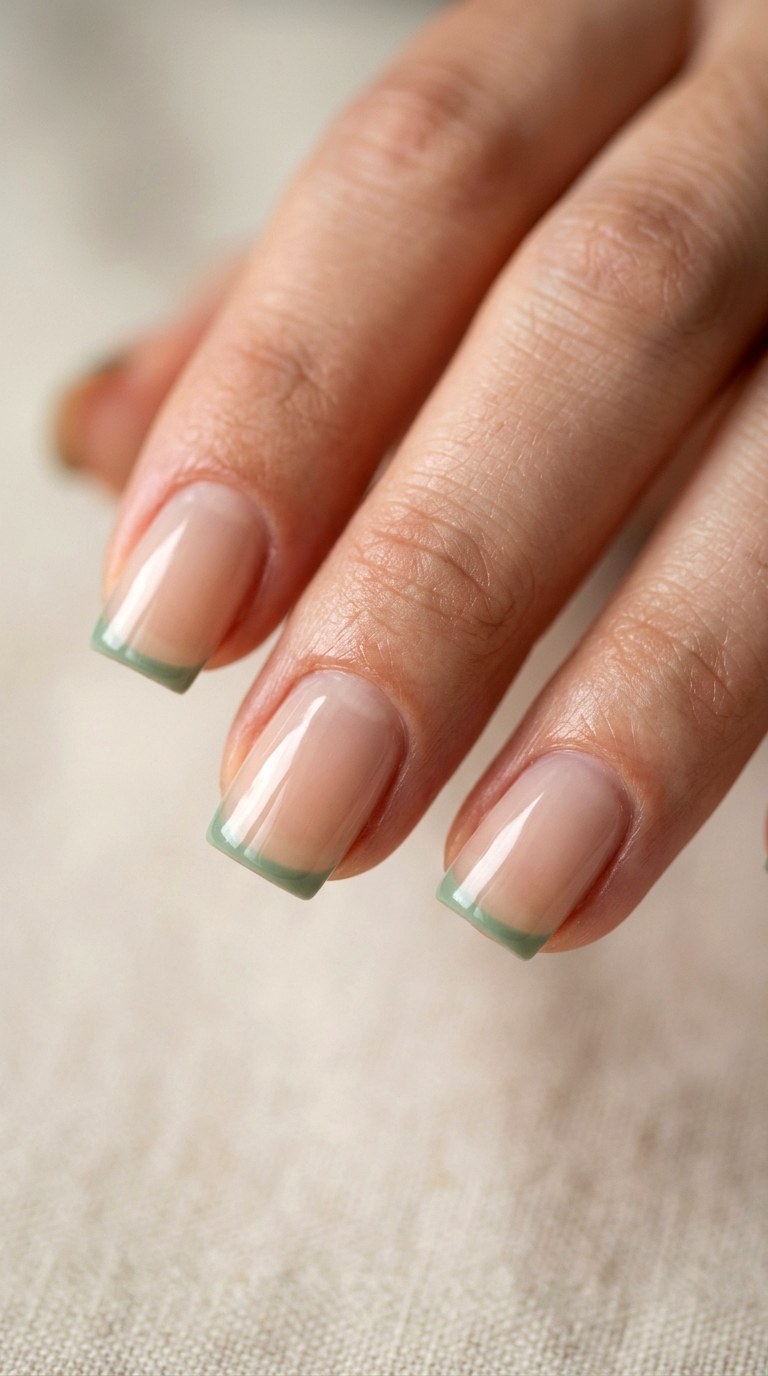 Fresh Sage Green Minimalist French Tips - 22 Bright Spring Multicolor Acrylic Nails
