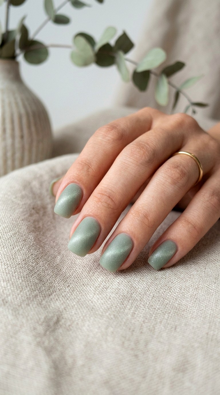 Frosted Green Shimmer Cat Eye - 23 Summer Soft Green Shimmer Cat Eye Nails Ideas