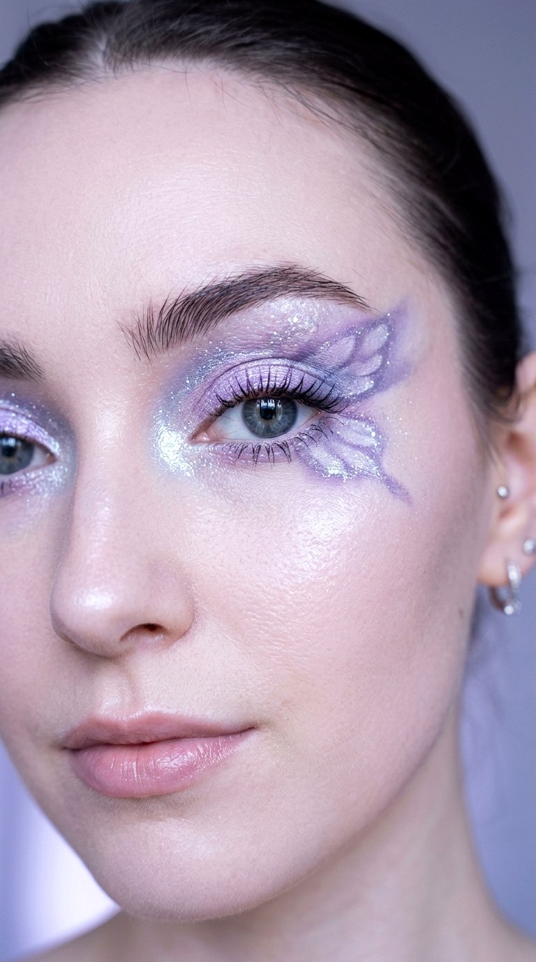 Frosted Lilac Wing Glam - 27 Butterfly Pastel Eye Makeup