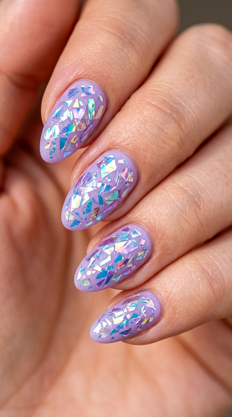 Frosted Lilac and Iridescent Cellophane - 28 Stylish Spring Two Colored Nails