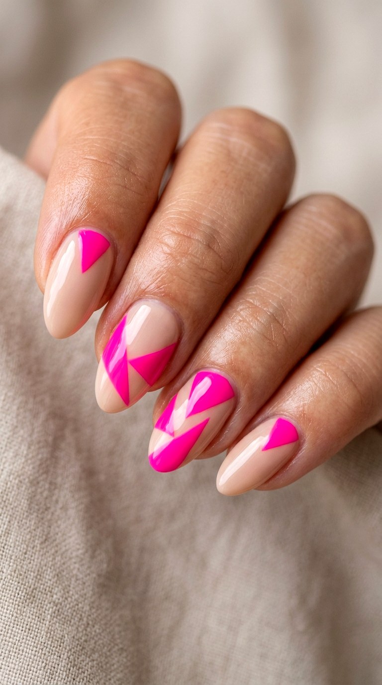 Fuchsia Shock and Soft Beige Negative Space - 30 Brunch Spring Two Colored Nails