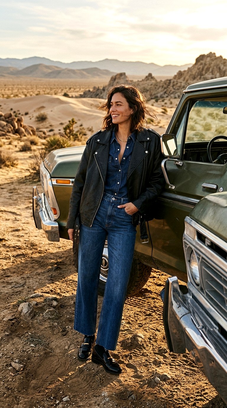 Full Canadian Tuxedo - 27 oversized leather jacket outfits