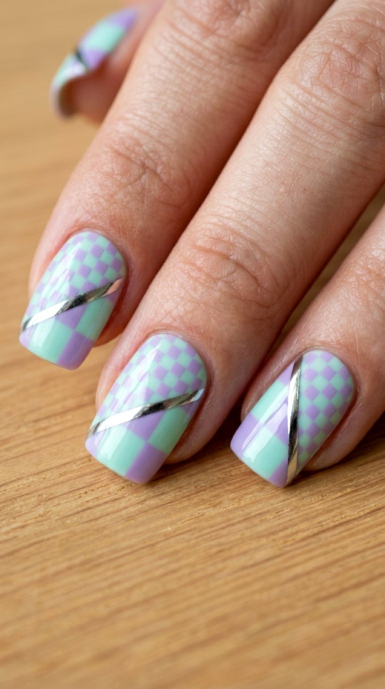 Funky Checkerboard Mashup - 22 Funky Spring Colorful Junk Nails