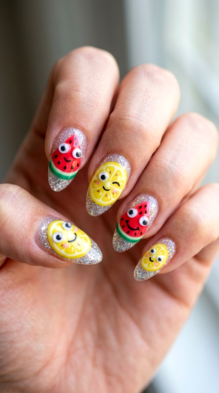 Funky Fruity Character Nails - 27 Festival Spring Colorful Junk Nails