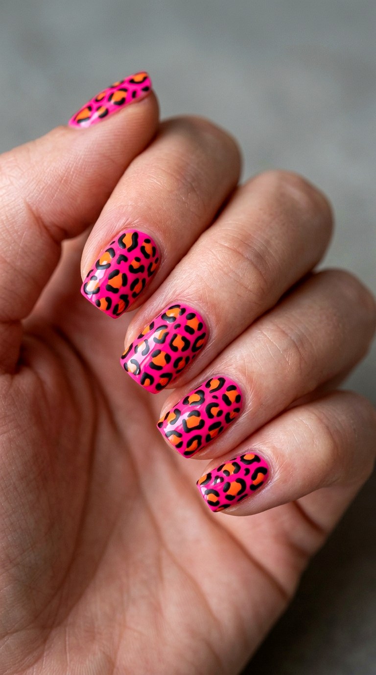 Funky Neon Leopard - 22 Funky Spring Colorful Junk Nails