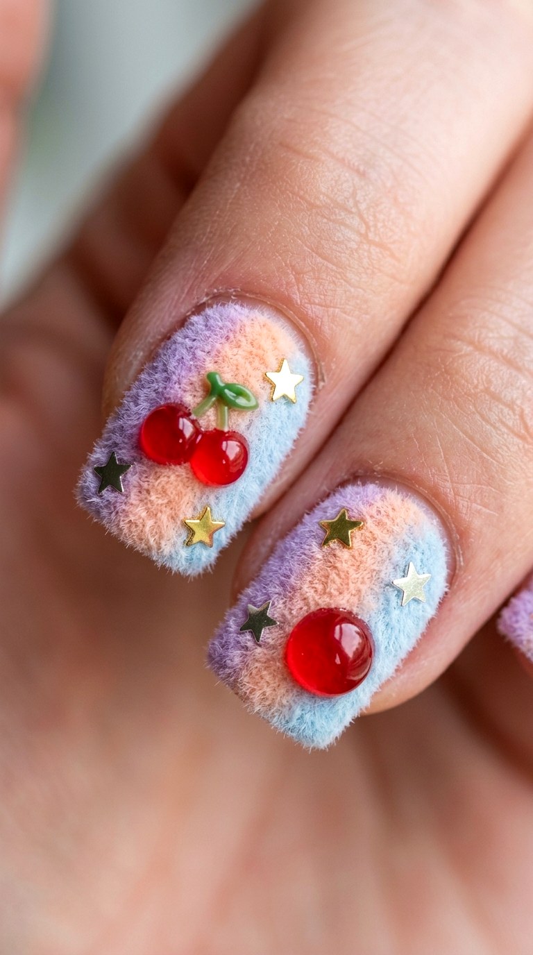 Fuzzy Pastel YK Texture - 25 Bold Spring Colorful Junk Nails