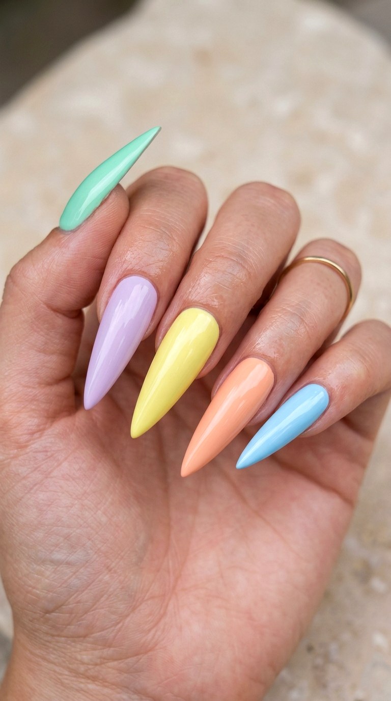 Garden Party Mixed Pastels - 30 High-Fashion Spring Stiletto Nails