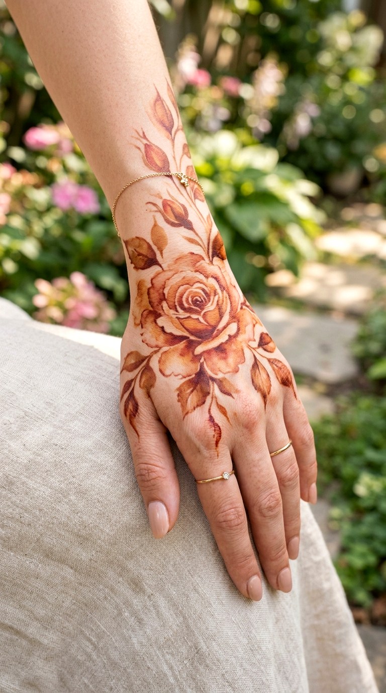 Garden Rose Watercolor Effect - 22 henna inspo