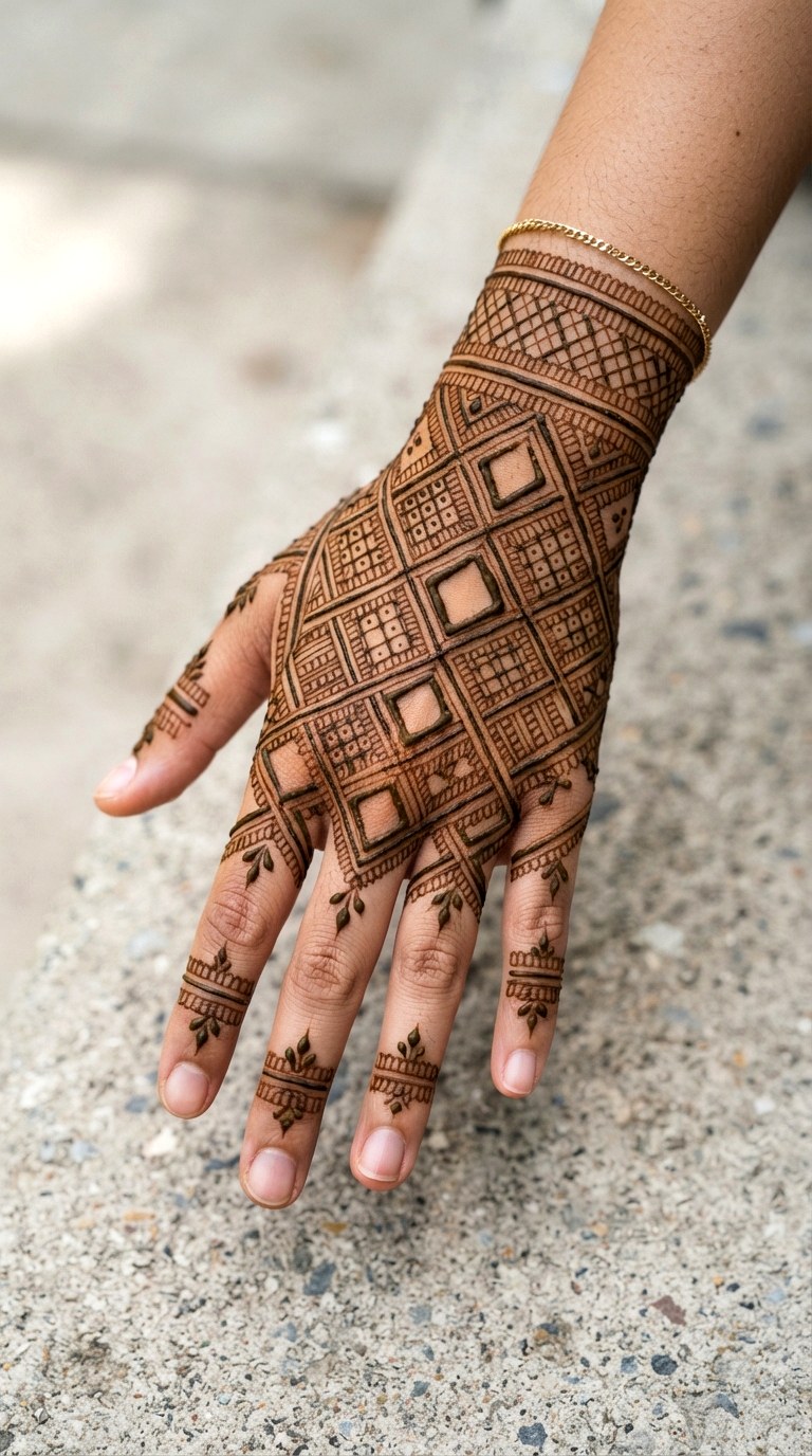 Geometric Backhand Grid - 27 henna tattoo design