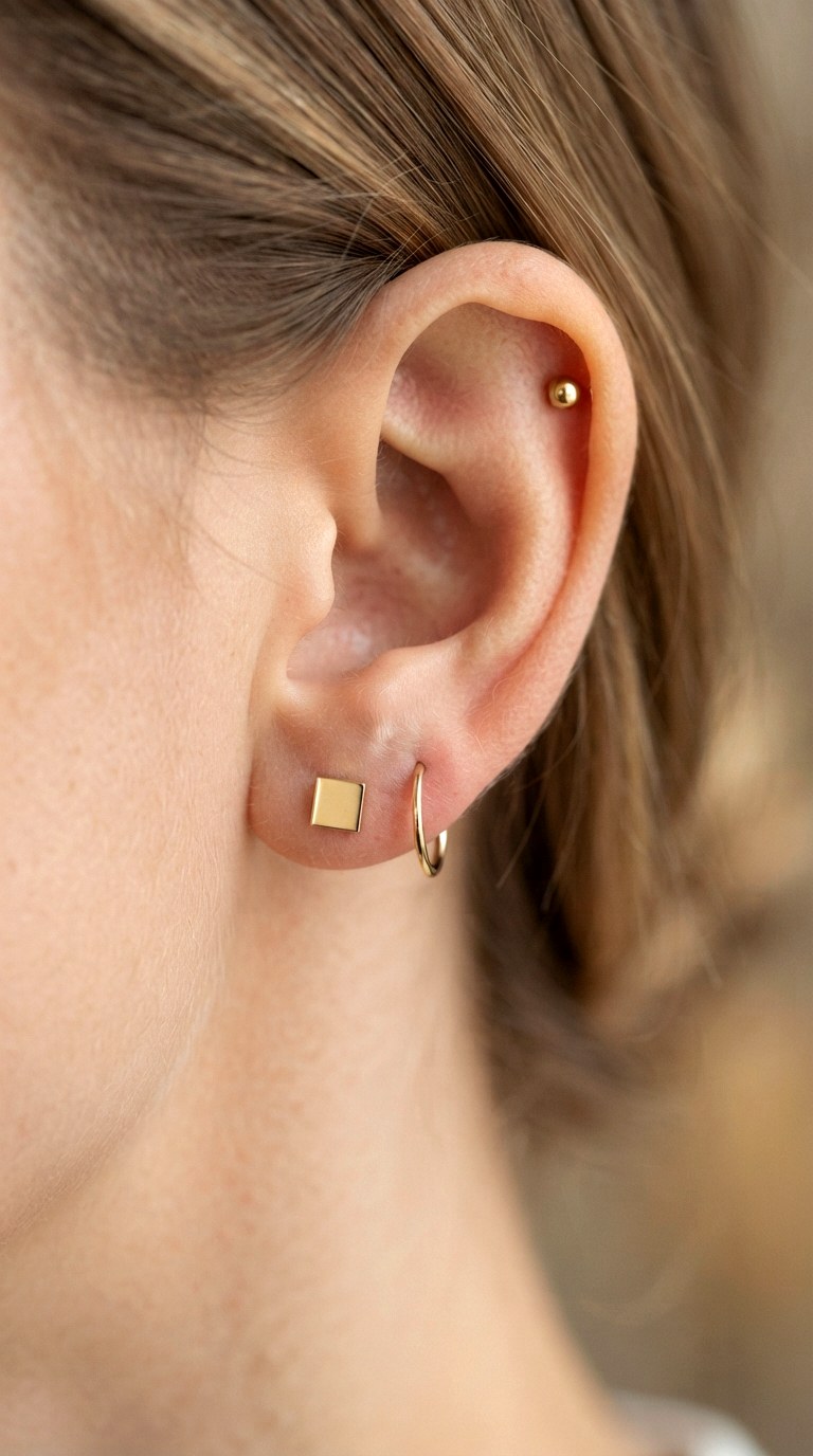 Geometric Circle and Square Contrast - 20 earring stacks gold 2 holes