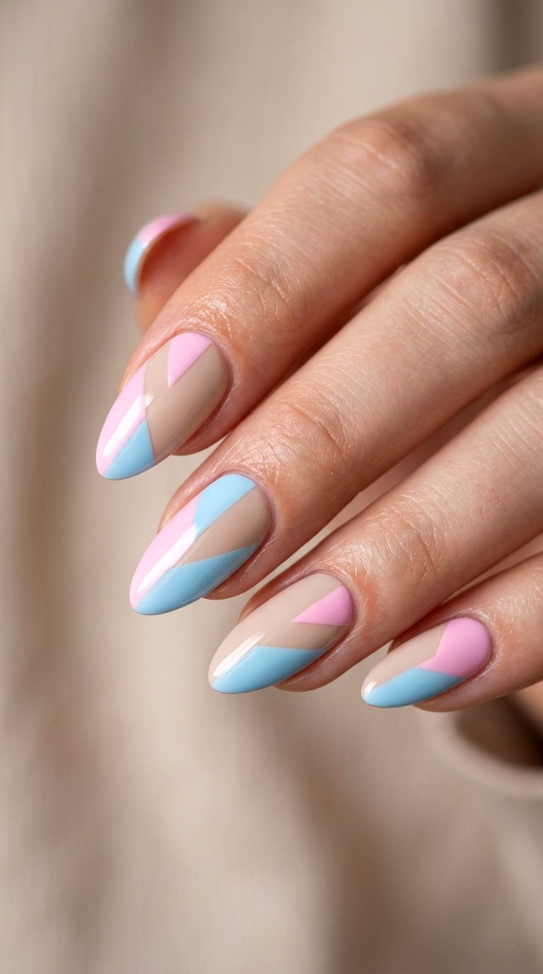 Geometric Color Split - 23 Pastel Spring Multicolor Nails