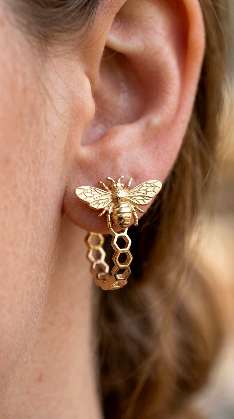 Geometric Triangle and Barbell Stack Gold Earnings - 27 earring stacks gold