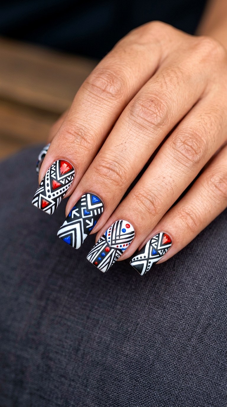 Geometric Tribal Two Tone - 25 Spring Break Multicolor Acrylic Nails